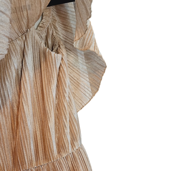 Dress the Population Gold Metallic Athena Pleated Off The Shoulder Maxi Dress - Picture 7 of 8